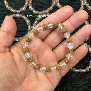 Natural Rudraksha Gemstone Clear Quartz <b>Bracelet</b> Handmade Healing Beads Elastic <b>Stretch</b> Spiritual Yoga Jewelry Unisex Wholesale - Product Image 2