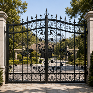 Puerta de Entrada Doble de Hierro Forjado Negro Ornamentado con Diseño de Dragón para Entrada de Jardín de Villa, Puerta Metálica de Seguridad - Product Image 3