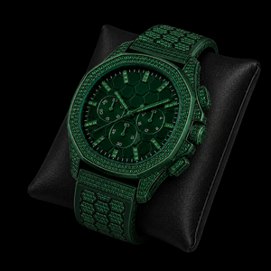 Reloj Cronógrafo Verde Oscuro con Detalles de Esmeralda, Esfera Hexagonal, Diseño de Reloj de Pulsera de Lujo para Hombre - Product Image 3