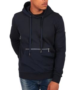 2025 Custom Premium Men's <b>Hoodies</b> High Quality Pullover Streetwear with <b>Zip</b> <b>Pocket</b> Dark Blue for Winter at an Price - Product Image 1