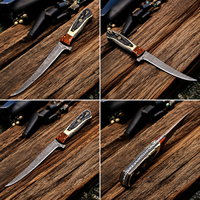 Couteau à filet en acier Damas artisanal de qualité supérieure, manche en bois exotique, lame de 8 à 9,9 pouces, design moderne pour le camping, la chasse et la cuisine