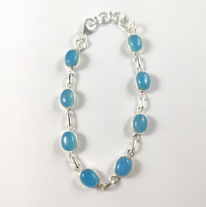 Handmade Multi-Blue Chalcedony <b>Gemstone</b> 925 Silver Chain Link <b>Bracelet</b> For Unisex - Hypoallergenic Fine Jewelry Wholesale - Product Image 2