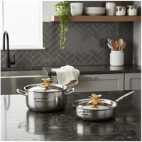 Casserole en acier inoxydable martelé poli miroir, compatible gaz et induction, finition dorée papillon, écologique