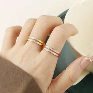 Bague de fiançailles délicate à deux rangs de zircone cubique pour femme, en argent sterling 925, sertie à griffes, tendance, pour mariage, anniversaire, fête - Product Image 2