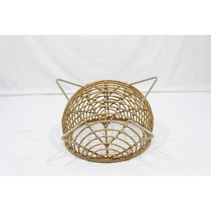 Cama Elevada Redonda para Mascotas de Mimbre de Ratán Natural con Cojín Lavable - Product Image 5