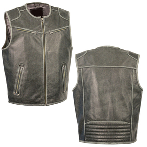 Gilet de motard grande taille pour homme, col rond, fermeture éclair, couleur unie, polyester délavé, style automne - Product Image 3