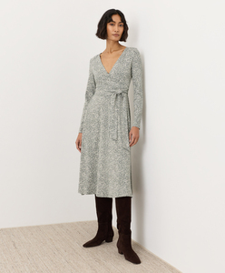 Casual Summer <b>Dress</b> with <b>Elastic</b> Waistline <b>Dress</b> Women Wrap <b>Dress</b> V-neck Wrap Midi <b>Dress</b> Women Long Sleeve Print Casual <b>Dress</b> - Product Image 1
