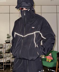 2 Pieces Baggy Track Suits Streetwear <b>Jogger</b> Lightweight Eco-Friendly Solid Nylon Reflective Windbreaker Unisex - Product Image 4