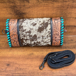 Cartera tallada a mano, funda de teléfono de embrague, elegante, multiusos, carteras de cuero de piel de vaca, Cartera de Color turquesa para mujer - Product Image 4