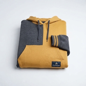 Sudadera con Capucha Oversize para Hombre, Bicolor Negro y Dorado, Estilo Color Block, de Forro Polar, Estilo Urbano, OEM Personalizado - Product Image 4