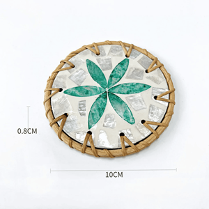 Rattan <b>Coasters</b> and place mats with mother of pearl inlay natural rattan and shell material for drink cup - Product Image 5