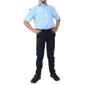 Ensemble uniforme scolaire personnalisé pour garçons : chemise bleu clair à manches courtes et pantalon bleu marine foncé – Tenue élégante pour l'école au quotidien - Product Image 1