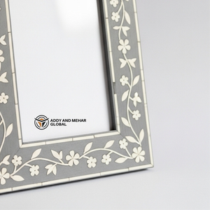 Luxury Bone Inlay Picture <b>Frame</b> with Floral Vine Design Home Decor Wood <b>Frame</b> in <b>Grey</b> Finish for Luxury Interiors - Product Image 4