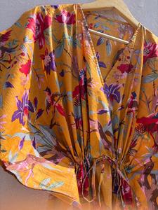 Bird Print Floral Cotton <b>Kaftan</b> Dress for Women Boho <b>Beach</b> Cover up Kimono Style Daily Wear Straight Maxi <b>Kaftan</b> - Product Image 3