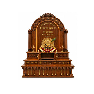 Templo Tradicional Khatu Shyam Baba de Madera de Teca para el Hogar, Mandir de Pooja de Madera Tallada a Mano, Unidad de Puja Hecha a Mano con Almacenamiento, Londres - Product Image 1