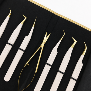 White Gold Premium Stainless Steel Slanted Tip Eyebrow Tweezers Precision Volume Lash Application Tool Set Durable Eco-Friendly - Product Image 3