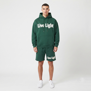 Conjunto de Sudadera con Capucha y Pantalones Cortos para Hombre, Ajuste Holgado, Estampado Puff, Casual, Manga Larga, Forro Polar, Cintura Elástica - Product Image 6