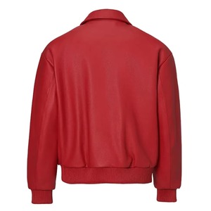 Latest Hot Selling Premium Quality Custom Design Red Real <b>Leather</b> <b>Jacket</b> Streetwear Crew Neck Outdoor <b>Winter</b> Plus Size Men - Product Image 2