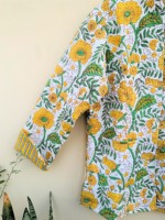 Veste d'hiver réversible en coton écologique à motifs floraux |   Veste matelassée pour femme, faite à la main, épaisse, imprimée au tampon, avec boutons recouverts