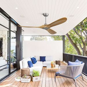 Ventilatore da soffitto per esterni da 60 pollici con motore DC e telecomando, 3 pale in legno massello, senza luce - Product Image 2