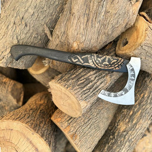 Handcrafted Industrial Grade Viking <b>Axe</b> Carbon Steel Blade Wooden Norse Rune Engraving Historical Inspired Decorative Display - Product Image 2