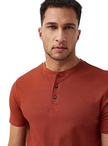 Men's Customizable Casual Style <b>Waffle</b> Henley Tee 100% Cotton Solid Pattern Quick Dry & Eco Friendly - Product Image 2