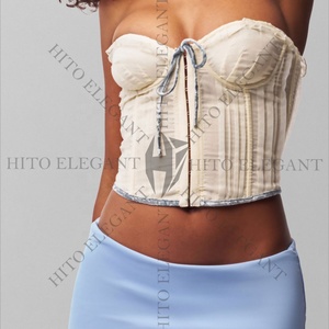 Top corsé sin tirantes para mujer, con efecto push-up, atado frontal, estilo bustier, top corto de verano, sexy, tipo tubo, con cordones frontales, ajuste ceñido. - Product Image 2