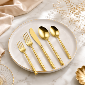 Ensemble de couverts de luxe en acier inoxydable doré 5 pièces |   Ensemble de couverts royal cuillère, fourchette et couteau |   Vaisselle haut de gamme pour la décoration de la salle à manger à la maison - Product Image 3