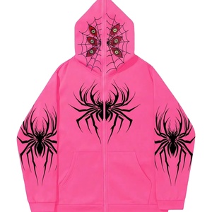 เสื้อฮู้ดดี้ดีไซน์ใหม่ ODM แบบซิปสั่งทำพิเศษ คุณภาพสูง ซิปยาวเต็มตัว เสื้อฮู้ดดี้ผู้ชาย/ผู้หญิง ลายใยแมงมุม พิมพ์ลาย - Product Image 1