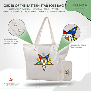 Sac fourre-tout en toile imperméable brodé Eastern Star avec fermeture éclair, poignée blanche et pochette assortie – Accessoire de shopping toutes saisons - Product Image 3