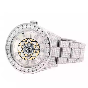 Reloj de Pulsera Hip Hop con Diamantes de Cuarzo, Esfera de Nácar Blanco, Correa de 20 mm, Totalmente Adornado con Cristales - Product Image 2