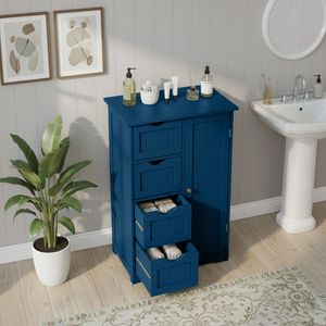 Mobile da Bagno Blu Navy con 4 Cassetti e 1 Anta in MDF con Finitura Verniciata, Impiallacciatura in Melammina, Strisce Verticali 56*30*82.5cm - Product Image 4