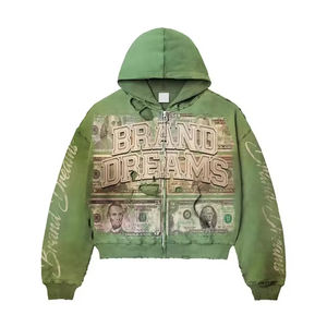 Sweat à capuche oversize zippé en coton French Terry, style streetwear, avec logo brodé et imprimé, effet vieilli, délavé à l'acide et décoloré par le soleil, personnalisé vintage. - Product Image 2