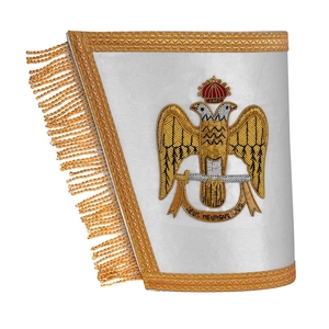 Manchettes de Rite Écossais de 33e Degré de Haute Qualité, Or Blanc, Aigle Brodé en Fil d'Or avec Franges Dorées - Product Image 2