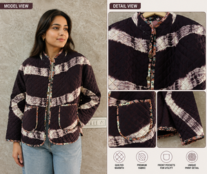 Vintage Polka Dot <b>Quilted</b> Coat Stand Collar Full Sleeve All Seasons Warm Casual Women's Short Outerwear Patch Pockets <b>Single</b> - Product Image 3