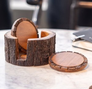Ensemble de sous-verres en bois écologiques, finition naturelle, antidérapants, tapis et supports de table, design solide, accessoires décoratifs pour la vaisselle et les boissons - Product Image 4