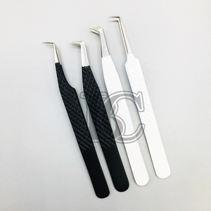 Pince à épiler de qualité supérieure, couleur noir et blanc, acier inoxydable durable, revêtement en poudre, prix de la pince à épiler, offre de logo gratuit, pince à épiler plate en vison - Product Image 1
