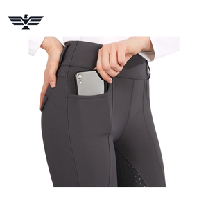 Pantalones de Montar de Cintura Alta para Mujer, Color Sólido, con Bolsillos, Transpirables, de Punto, Spandex y Nailon - Product Image 5