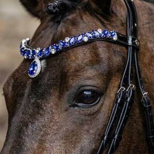 Élégante bride de dressage incurvée en U avec cristaux bleus et strass, accessoire de bridonnerie, vente en gros OEM, fabricant d'équipements équestres - Product Image 2