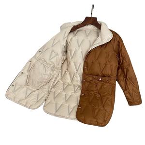 Automne hiver mi-longueur lumière blanc duvet de canard manteaux 2024 col montant réversible bouffant veste ample décontracté - Product Image 6