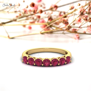 Bague demi-éternité en or massif 14 carats avec tourmaline rose de luxe de haute qualité, pierre précieuse taillée de 3 mm, personnalisable pour mariage et fête, vente en gros - Product Image 2