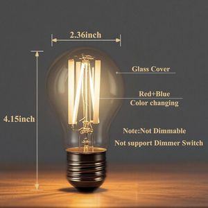 Lampadina LED A19 3CCT 60W Equivalente a 6W, Vetro Trasparente, 3 Temperature di Colore, Luce Cambiacolore Rosso-Blu, Attacco Medio E26, 3 LED - Product Image 5
