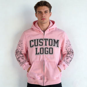 Sweat-shirts à capuche en polaire pour hommes, style vintage, tissés, avec fermeture éclair, coupe ample, logo personnalisé, motif tatouage, vente en gros OEM - Product Image 2