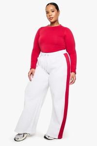 Nuevo diseño, pantalones deportivos rojos para mujer, con franja lateral, de pierna ancha, de tejido suave tipo felpa, pantalones de chándal para mujer. - Product Image 4