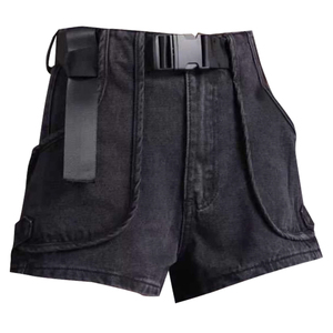 Shorts décontractés sur mesure en jean déchiré pour femme, taille haute, respirants, 100 % coton, avec cordon de serrage, style sportif, été, OEM ODM - Product Image 1