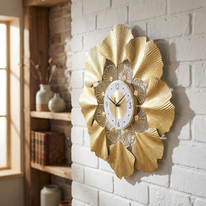 Decorative Flower Shape Gold Wall <b>Clock</b> With Artistic Metal Leaves Ideal For Modern Living Room And Bedroom Decor From India - Product Image 5
