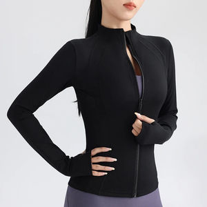 Veste pour femmes, contrôle de qualité élevé, spandex 100% polyester, coupe-vent confortable, manches longues, fermeture éclair, veste de sport, fitness, yoga - Product Image 1