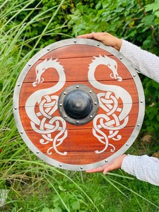 Industrial Norse Viking Shield Artwork Steel Wooden Outdoor Survival Horsing OEM ODM High Quality Lightweight Logo/Private Label - Product Image 2