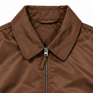 Blouson aviateur en nylon marron pour homme, col rabattu, fermeture éclair, coupe-vent, style décontracté - Product Image 3
