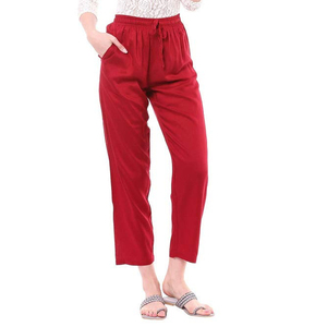 Women's <b>Trousers</b> Red <b>Harem</b> Pants High Waist Drawstring Loose Fit Ankle-Length Casual Pants With Pockets 100% Cotton Summer Style - Product Image 1